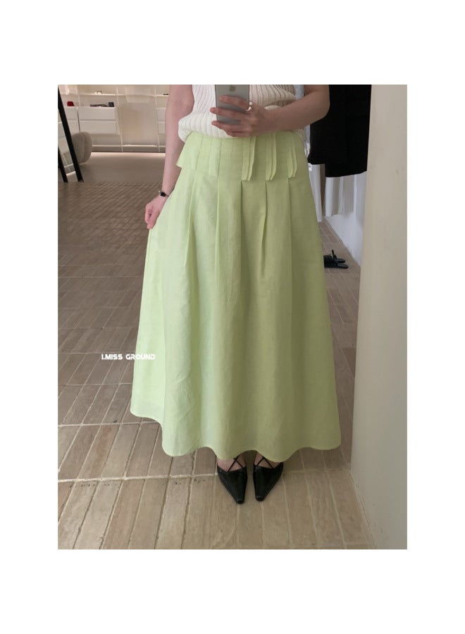 I Miss Korean Logo Design Sense Ramie Skirt Women's Summer Slim Fashion Umbrella Skirt Mid-length Skirt