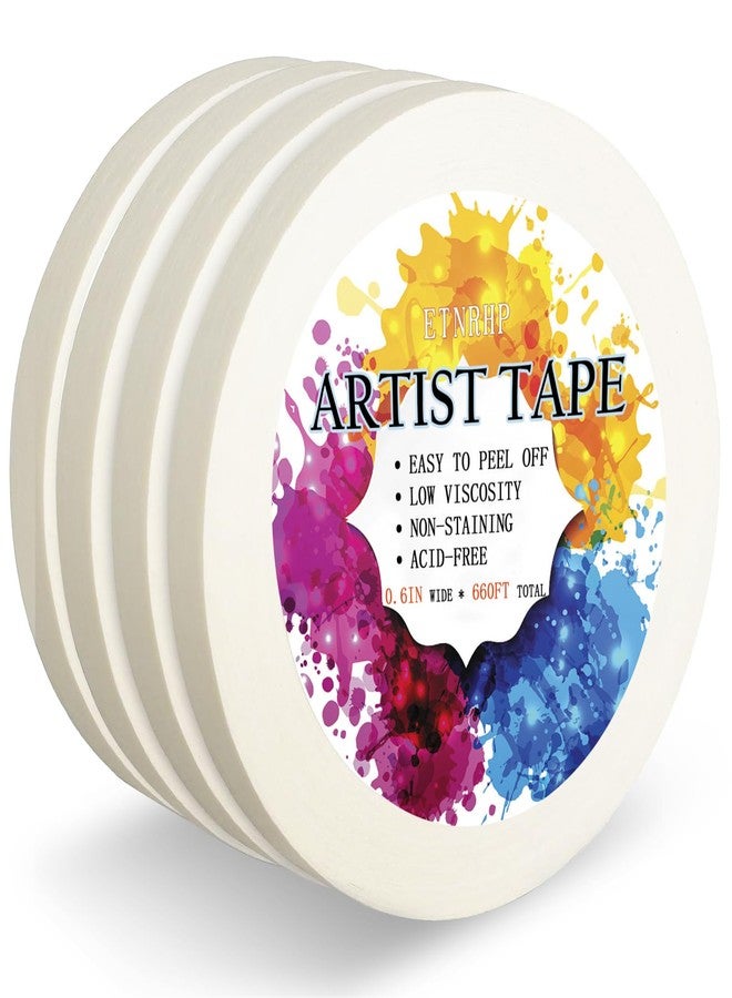 ETNRHP 4 Packs White Art Tape for Drawing Watercolor Paper, Art, Low Adhesion Tape, Acid Free Painter Watercolor Tape, for Canvas Frame Painting, 0.6 Count - Image 1