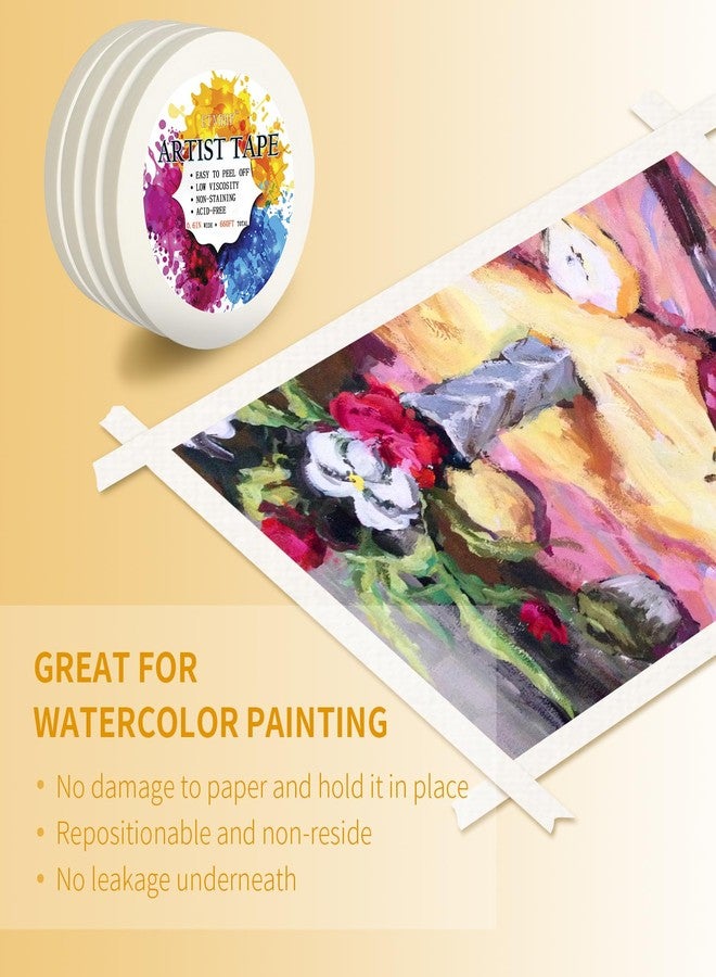 ETNRHP 4 Packs White Art Tape for Drawing Watercolor Paper, Art, Low Adhesion Tape, Acid Free Painter Watercolor Tape, for Canvas Frame Painting, 0.6 Count - Image 3