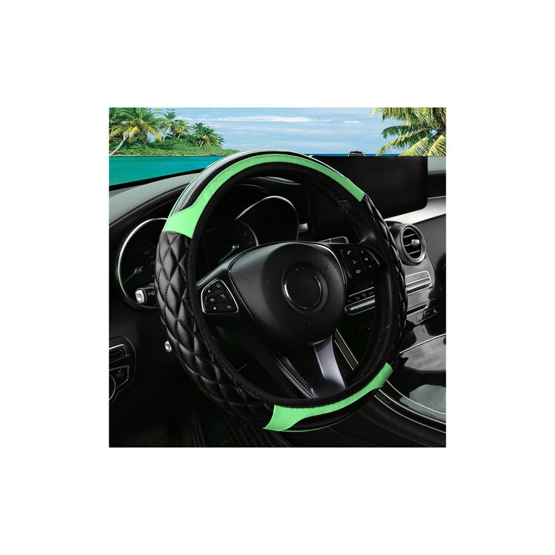 Couslcd Car Steering Wheel Cover 14515inch Leather AntiSlip Car Wheel Cover Protector Safety Comfortable Desgin Universal Auto Steering Wheels Accessories for Cars Truck SUV Green - Image 3