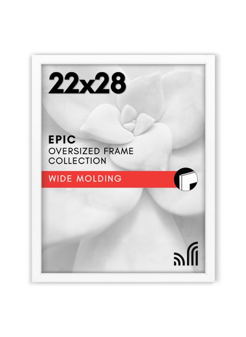 Americanflat 22x28 Poster Frame with Polished Plexiglass  White Picture Frame  Wide Photo Frames Made of Engineered Wood for Vertical or Horizontal Wall Display  Epic Collection  White