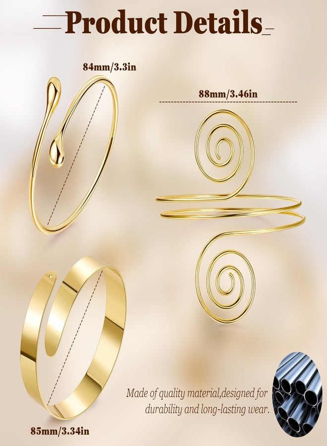 REVOLIA 3Pcs Arm Cuff Bracelet Gold Upper Arm Band Cuff for Women Adjustable Arm Cuff Bangle Bracelet Minimalist Coil Flower Armlet Armband Jewelry Set Style-A Gold - Image 3