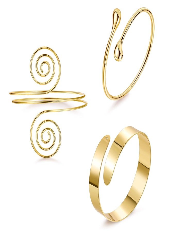 REVOLIA 3Pcs Arm Cuff Bracelet Gold Upper Arm Band Cuff for Women Adjustable Arm Cuff Bangle Bracelet Minimalist Coil Flower Armlet Armband Jewelry Set Style-A Gold - Image 1