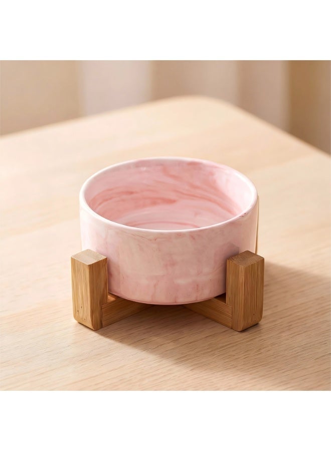 EPET Elevated Marble Pattern Ceramic Pet Bowl with Wood Stand, Single Bowl(Pink, Medium) - Image 5