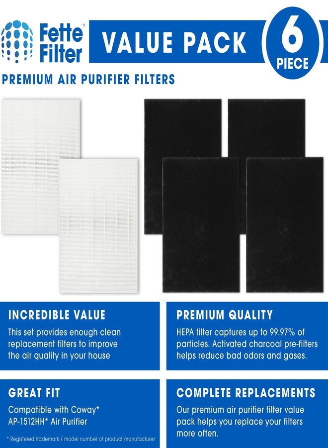Fette Filter - 2 Hepa with 4 Pre Filter 200M / AP-1512HH Premium H13 True Hepa Filter Set Compaible with Coway AP-1512HH AP1512HH AP-1512HH-FP Airmega 200M AP-1518R 200M(W) # 3304899 - Image 2