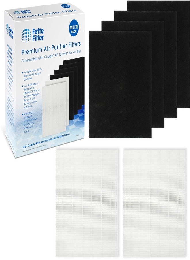 Fette Filter - 2 Hepa with 4 Pre Filter 200M / AP-1512HH Premium H13 True Hepa Filter Set Compaible with Coway AP-1512HH AP1512HH AP-1512HH-FP Airmega 200M AP-1518R 200M(W) # 3304899 - Image 1