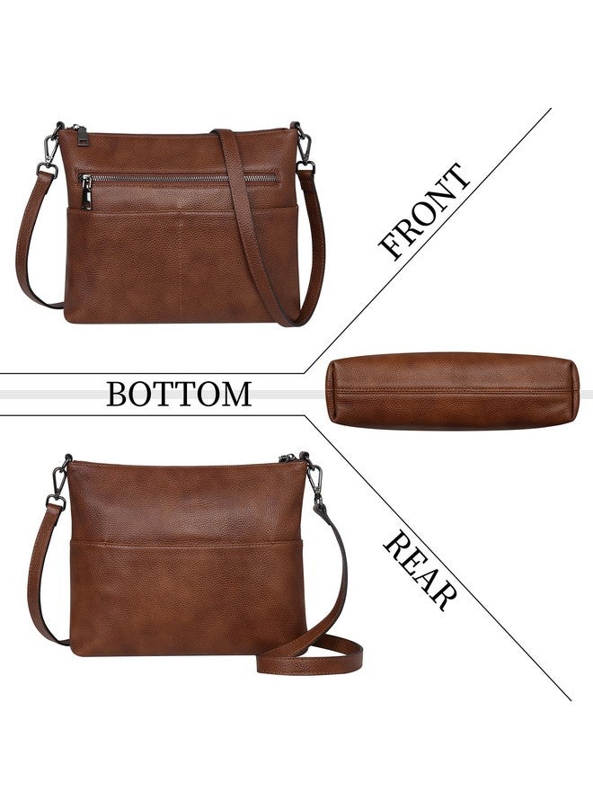 Iswee Real Leather Crossbody Bags For Women Shoulder Bag Leather Pocketbooks Purses Fashion Designer Handbags Tote (Dark Brown) - Image 3