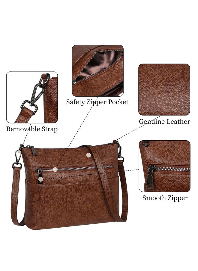 Iswee Real Leather Crossbody Bags For Women Shoulder Bag Leather Pocketbooks Purses Fashion Designer Handbags Tote (Dark Brown) - Image 4