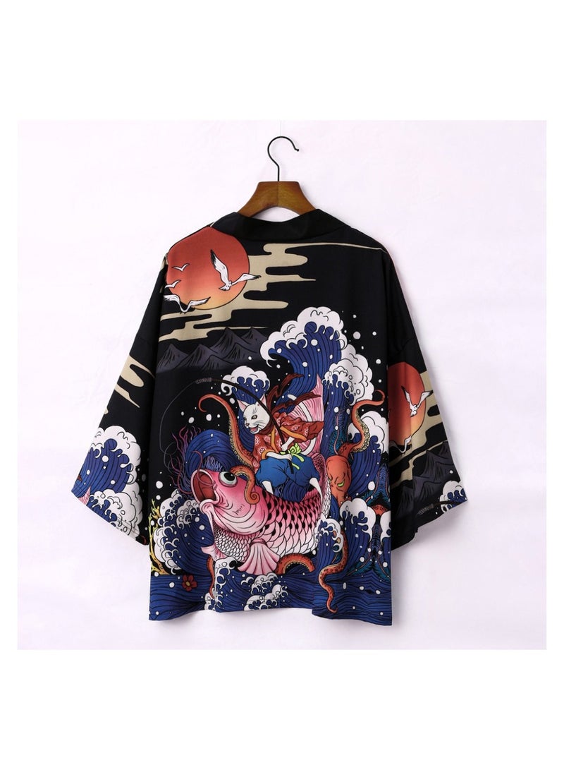 Loquat New China-Chic Element 3D Printing Cardigan Loose Men's Cape - Image 1