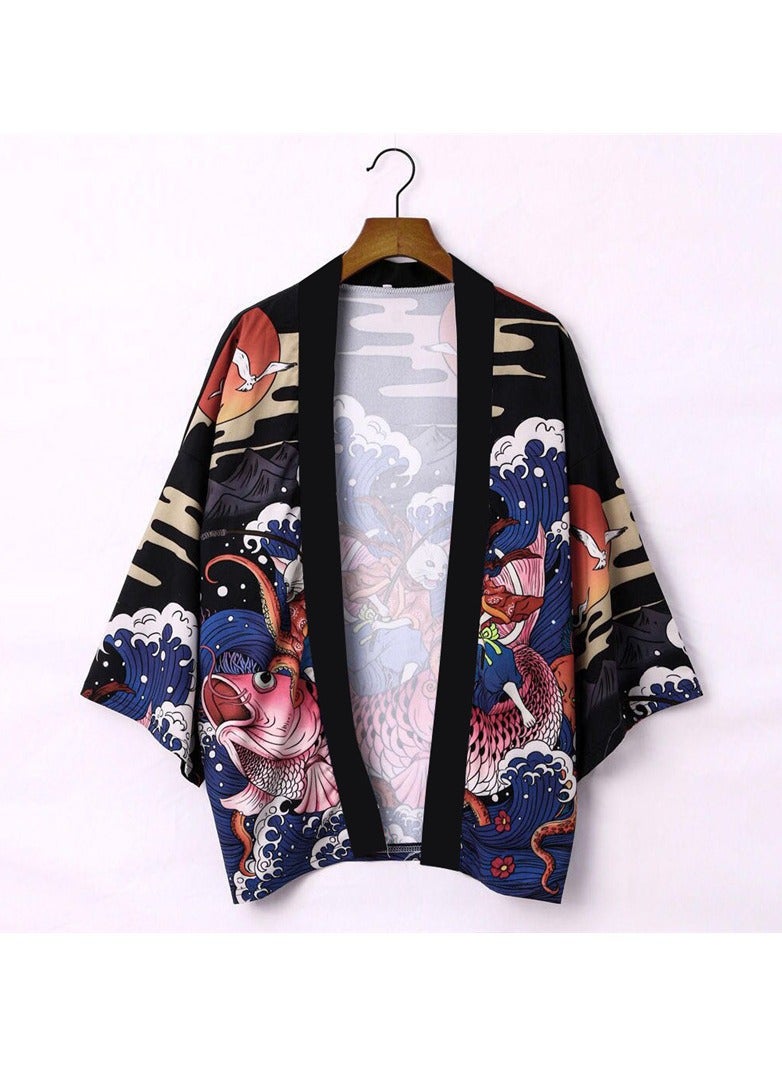 Loquat New China-Chic Element 3D Printing Cardigan Loose Men's Cape - Image 2