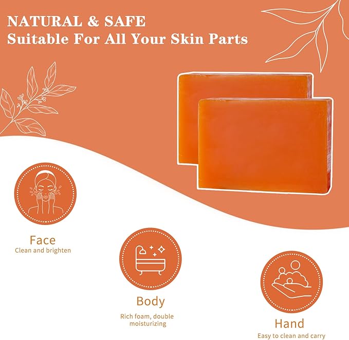 EUQEE Turmeric Kojic Acid Soap Turmeric Soap Bars with Turmeric Vitamin C Retinol Collagen Coconut Oil Tea Tree Oil for Skin BrighteningReduce Acne Scars Dark Spot with a Foaming Net 2x142g - Image 5