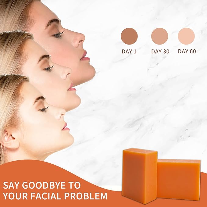 EUQEE Turmeric Kojic Acid Soap Turmeric Soap Bars with Turmeric Vitamin C Retinol Collagen Coconut Oil Tea Tree Oil for Skin BrighteningReduce Acne Scars Dark Spot with a Foaming Net 2x142g - Image 4