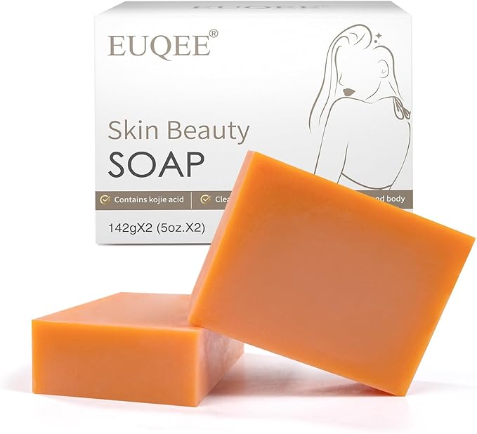 EUQEE Turmeric Kojic Acid Soap Turmeric Soap Bars with Turmeric Vitamin C Retinol Collagen Coconut Oil Tea Tree Oil for Skin BrighteningReduce Acne Scars Dark Spot with a Foaming Net 2x142g - Image 1