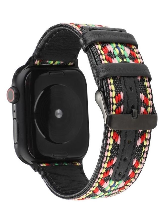 NIBEMINENT Ethnic Style Genuine Leather Strap For Apple Watch Series 7/6/SE/5/4/3/2/1 42/44/45mm Multicolour - Image 1