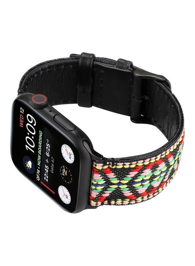 NIBEMINENT Ethnic Style Genuine Leather Strap For Apple Watch Series 7/6/SE/5/4/3/2/1 42/44/45mm Multicolour - Image 4