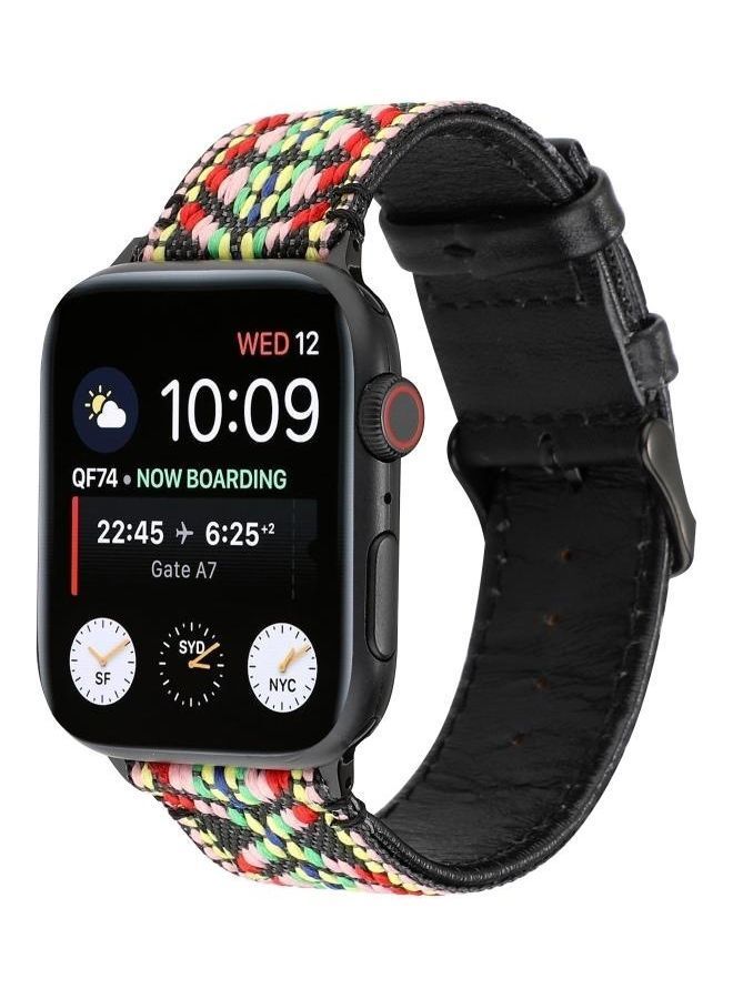 NIBEMINENT Ethnic Style Genuine Leather Strap For Apple Watch Series 7/6/SE/5/4/3/2/1 42/44/45mm Multicolour - Image 3