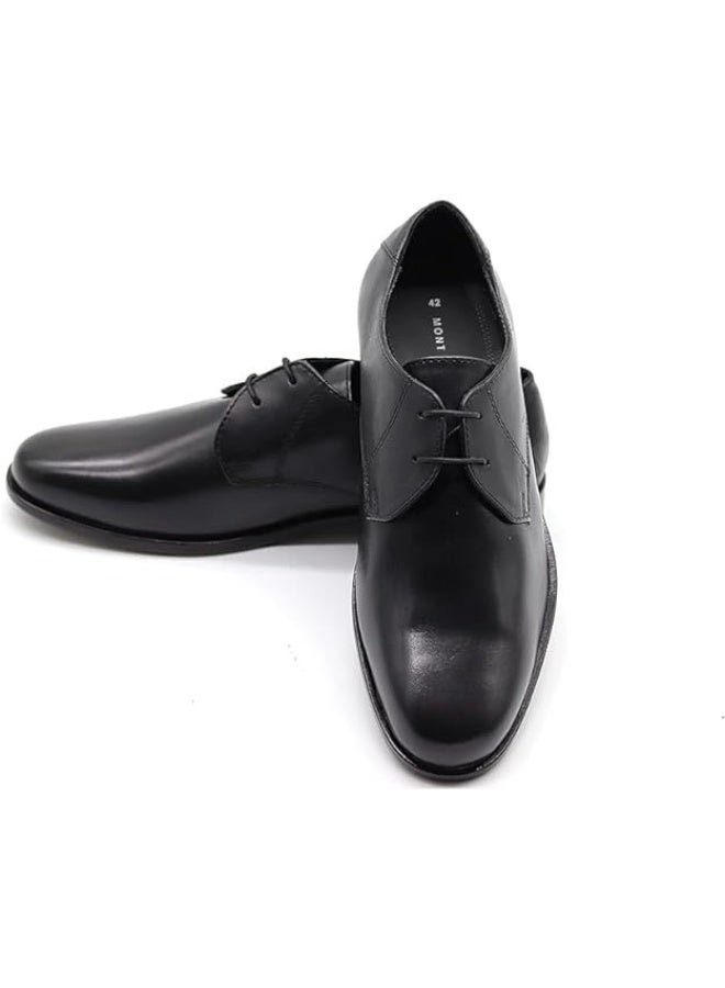 Mont Hawk Men's Genuine Leather Blucher Shoes – Premium Argentinian Calf Leather Derby Oxford Formal & Semi Formal Dress Shoes with TPR Comfort Sole, Breathable Leather Lining, Almond Toe (Black) - Image 1