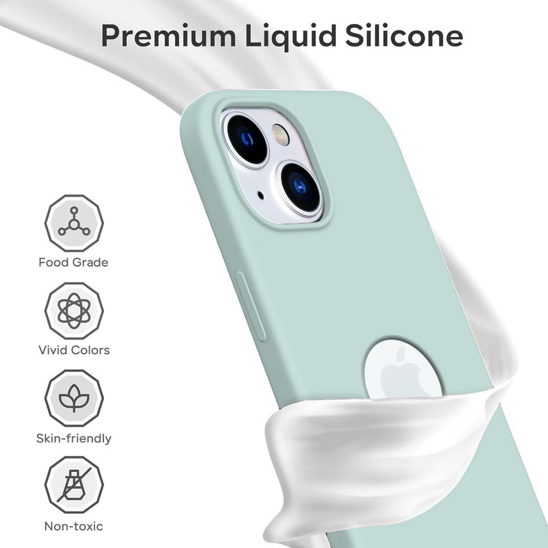 Elzzi غطاء ميكروفايبر مع شعار مقصوص متوافق مع غلاف آيفون 15 من سائل السيليكون، غلاف كامل الجسم 4 طبقات واقية، غلاف خلفي مضاد للصدمات مع حواف كاميرا مرتفعة (6.1 بوصة، أخضر نعناعي) - Image 4