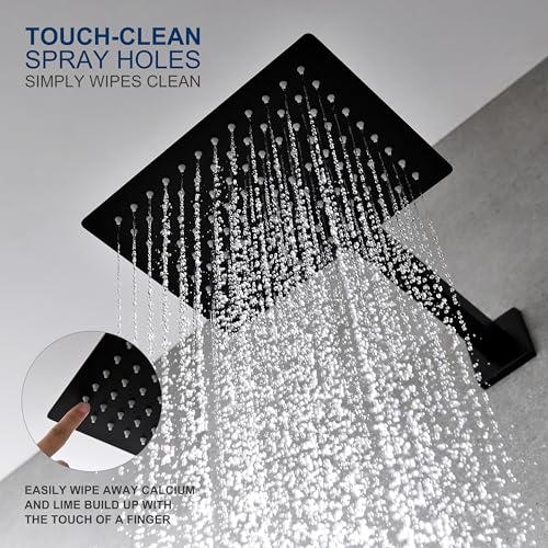 KENES Matte Black Shower Faucet with 10-Inch Shower Head and Handle Set, Square Shower Faucet Set Bathroom Rainfall Shower System Wall Mount, KE-6024B-2 (Shower Valve Included) - Image 5