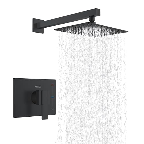 KENES Matte Black Shower Faucet with 10-Inch Shower Head and Handle Set, Square Shower Faucet Set Bathroom Rainfall Shower System Wall Mount, KE-6024B-2 (Shower Valve Included) - Image 1
