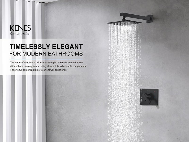 KENES Matte Black Shower Faucet with 10-Inch Shower Head and Handle Set, Square Shower Faucet Set Bathroom Rainfall Shower System Wall Mount, KE-6024B-2 (Shower Valve Included) - Image 2
