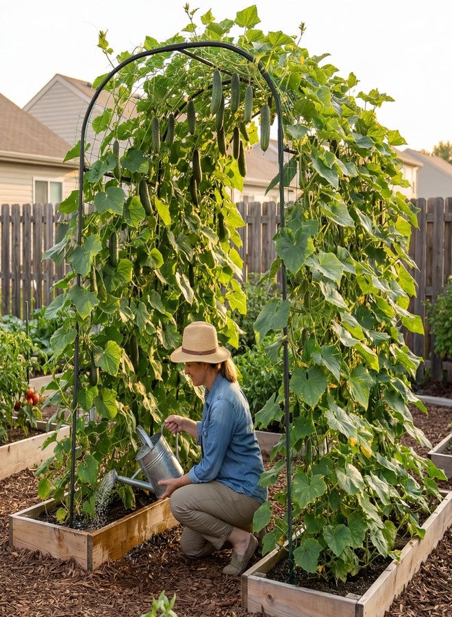 SUNYRISY Garden Arch Trellis for Climbing Plants Outdoor, 71" x 47" x 83" Metal Core Tall Archway Tunnel Plant Support for Cucumber Tomato Vine Flowers Vegetables Climbing Plants - Image 3