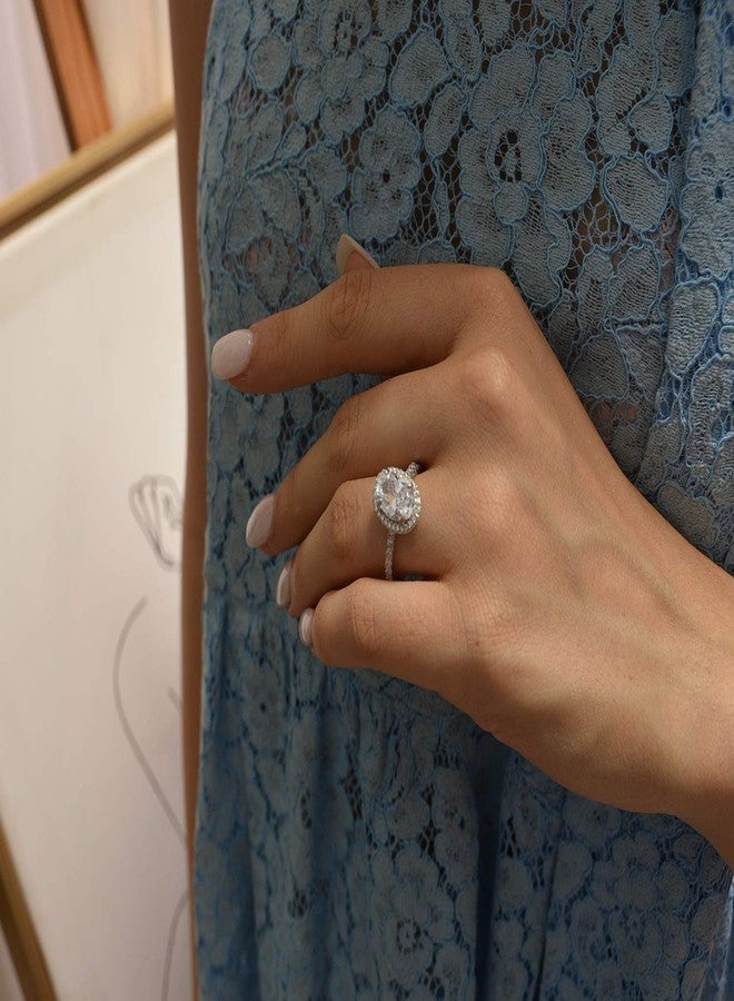 espere 3 ctw Oval Halo Ring CZ Engagement Ring in Sterling Silver - Image 3