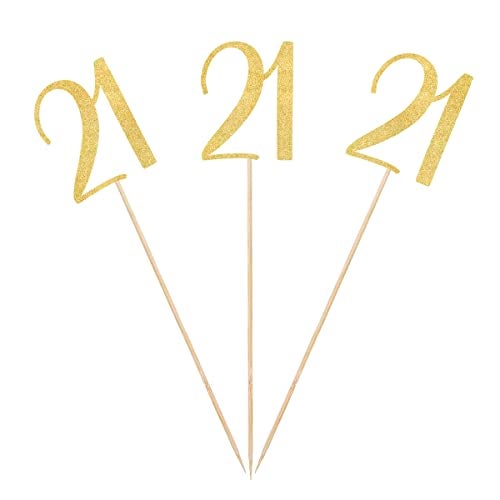 MAGJUCHE Gold Glitter 21st Birthday Centerpiece Sticks 12Pack Number 21 Table Topper Anniversary Party Decorations - Image 1