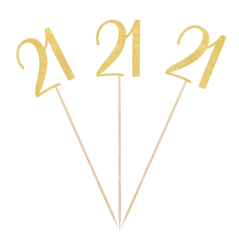 MAGJUCHE Gold Glitter 21st Birthday Centerpiece Sticks 12Pack Number 21 Table Topper Anniversary Party Decorations - Image 2