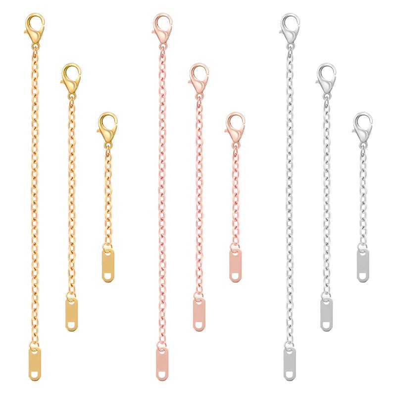 Prasacco 9 Pcs Necklace Extender, Chain Extenders for Necklaces, Delicate Stainless Steel Jewelry Chain Extenders for Bracelet Anklet Necklace (Gold/Silver/Rose Gold, 5/10/15cm) - Image 1