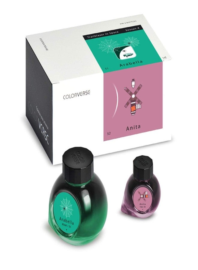 Colorverse Arabella & Anita | Green & Pink | Fountain Pen Ink Bottles | 65ml & 15ml | Dye Based | 2 Bottle Set | Multiverse Series - Image 1