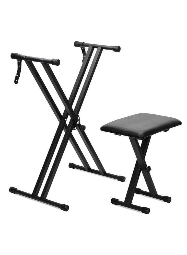 Megarya Double Braced X-Keyboard Stand 7-Way Height Adjustable - Padded Keyboard Bench 3-Way Height Adjustable - Sturdy, Folding Stand and Comfortable Piano Stool  - Image 1