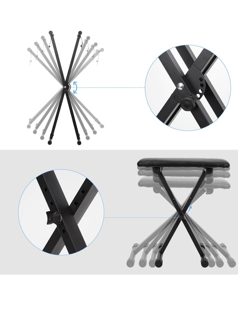 Megarya Double Braced X-Keyboard Stand 7-Way Height Adjustable - Padded Keyboard Bench 3-Way Height Adjustable - Sturdy, Folding Stand and Comfortable Piano Stool  - Image 2