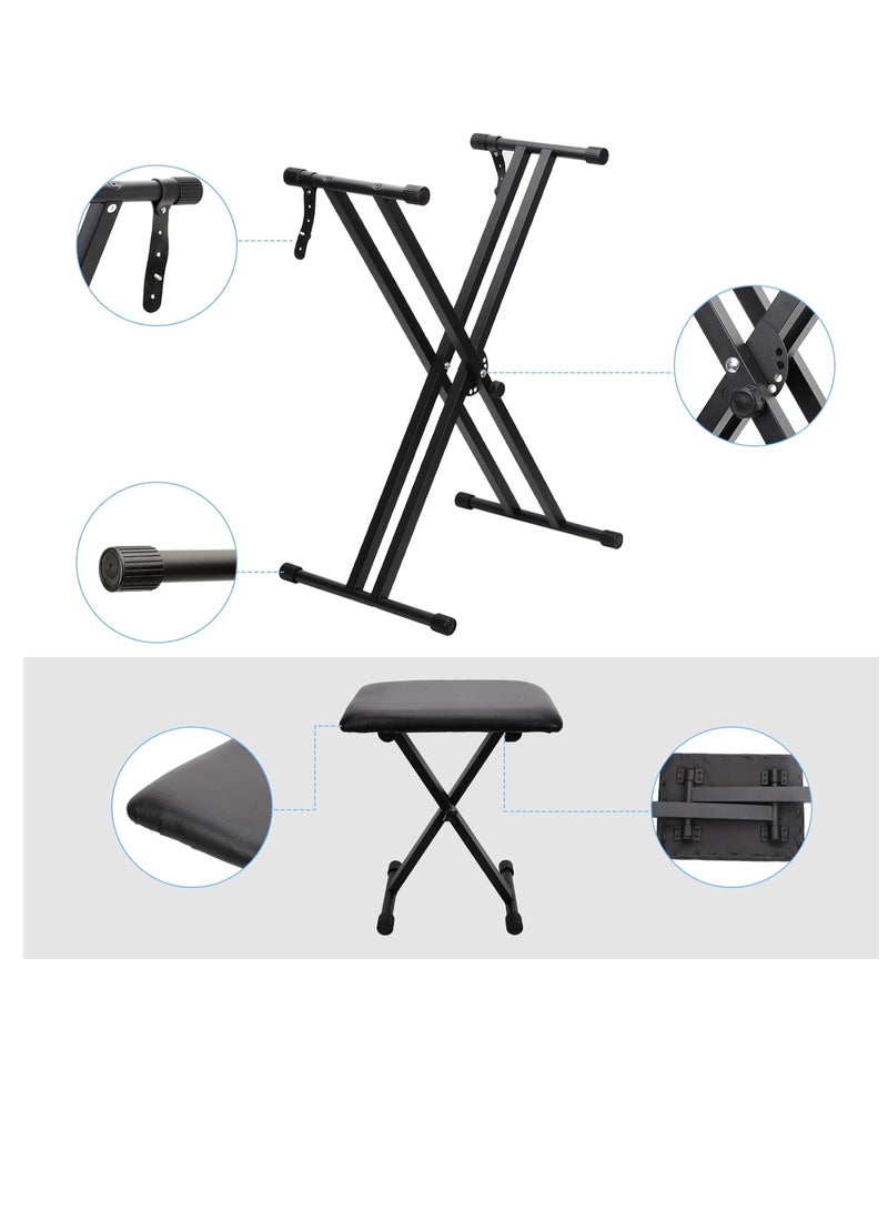 Megarya Double Braced X-Keyboard Stand 7-Way Height Adjustable - Padded Keyboard Bench 3-Way Height Adjustable - Sturdy, Folding Stand and Comfortable Piano Stool  - Image 3
