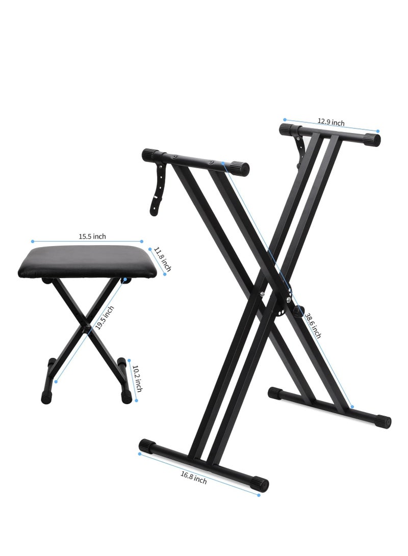 Megarya Double Braced X-Keyboard Stand 7-Way Height Adjustable - Padded Keyboard Bench 3-Way Height Adjustable - Sturdy, Folding Stand and Comfortable Piano Stool  - Image 5