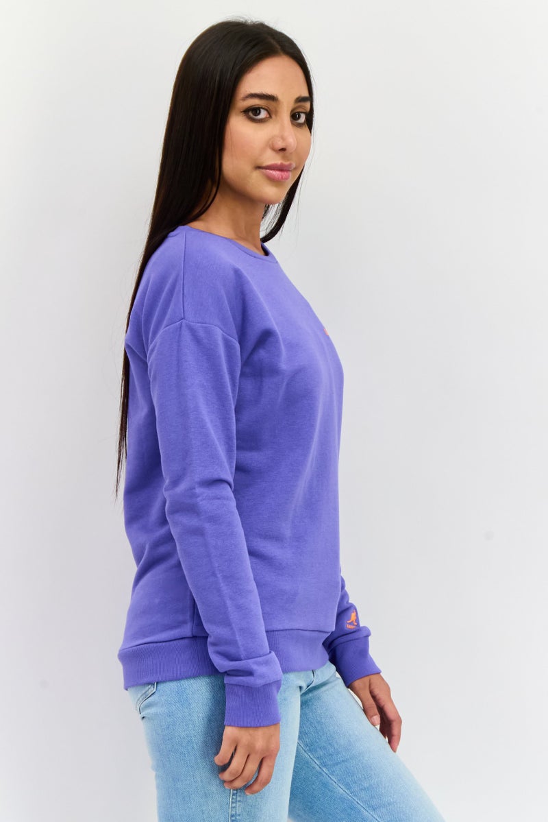 KANGOL Women Crew Neck Brand Logo Long Sleeves Sweatshirt, Purple - Image 2