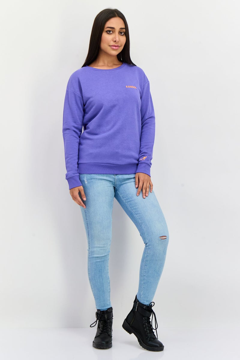 KANGOL Women Crew Neck Brand Logo Long Sleeves Sweatshirt, Purple - Image 4