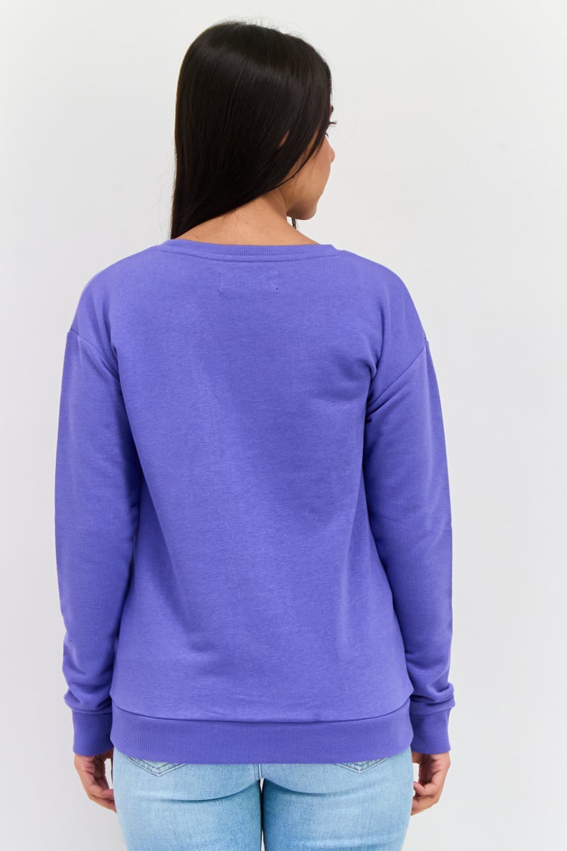 KANGOL Women Crew Neck Brand Logo Long Sleeves Sweatshirt, Purple - Image 3