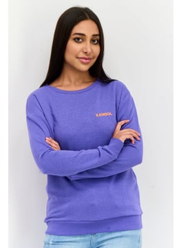 Women Crew Neck Brand Logo Long Sleeves Sweatshirt, Purple