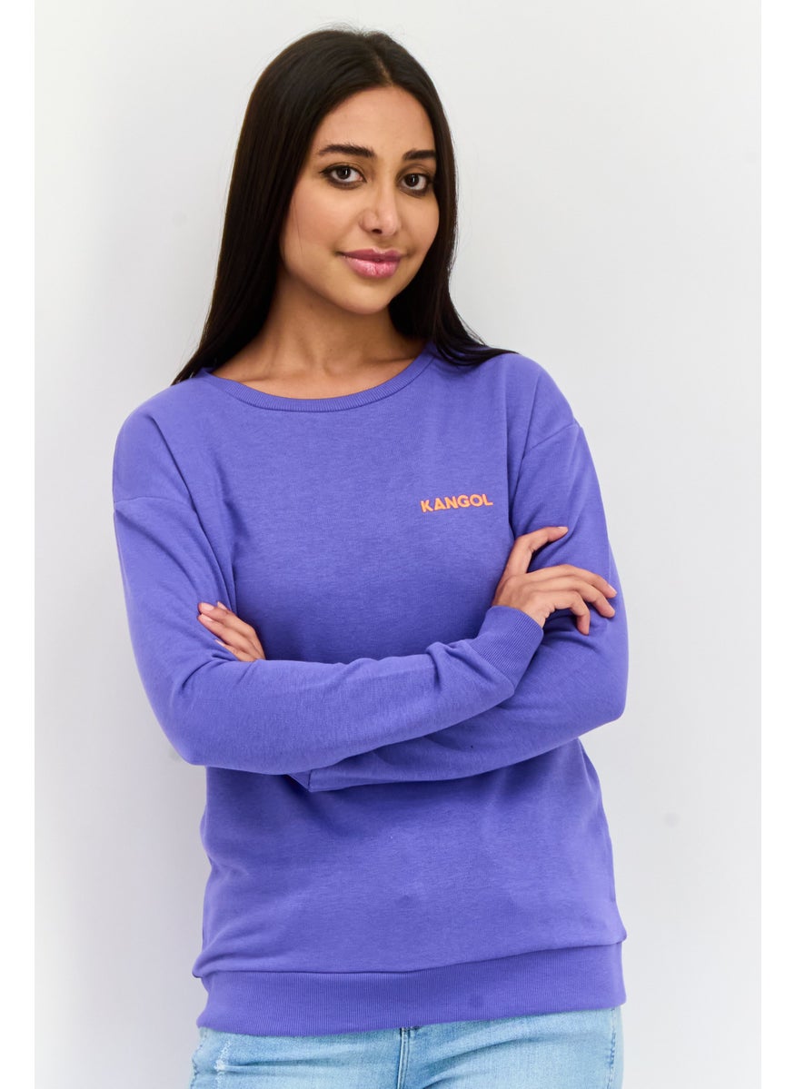 KANGOL - Women Crew Neck Brand Logo Long Sleeves Sweatshirt, Purple - Image 1