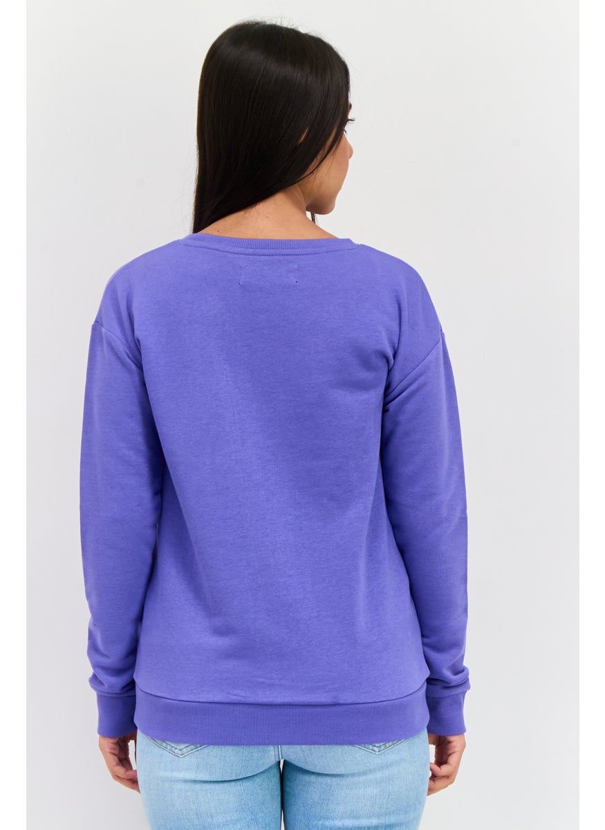 KANGOL - Women Crew Neck Brand Logo Long Sleeves Sweatshirt, Purple - Image 1
