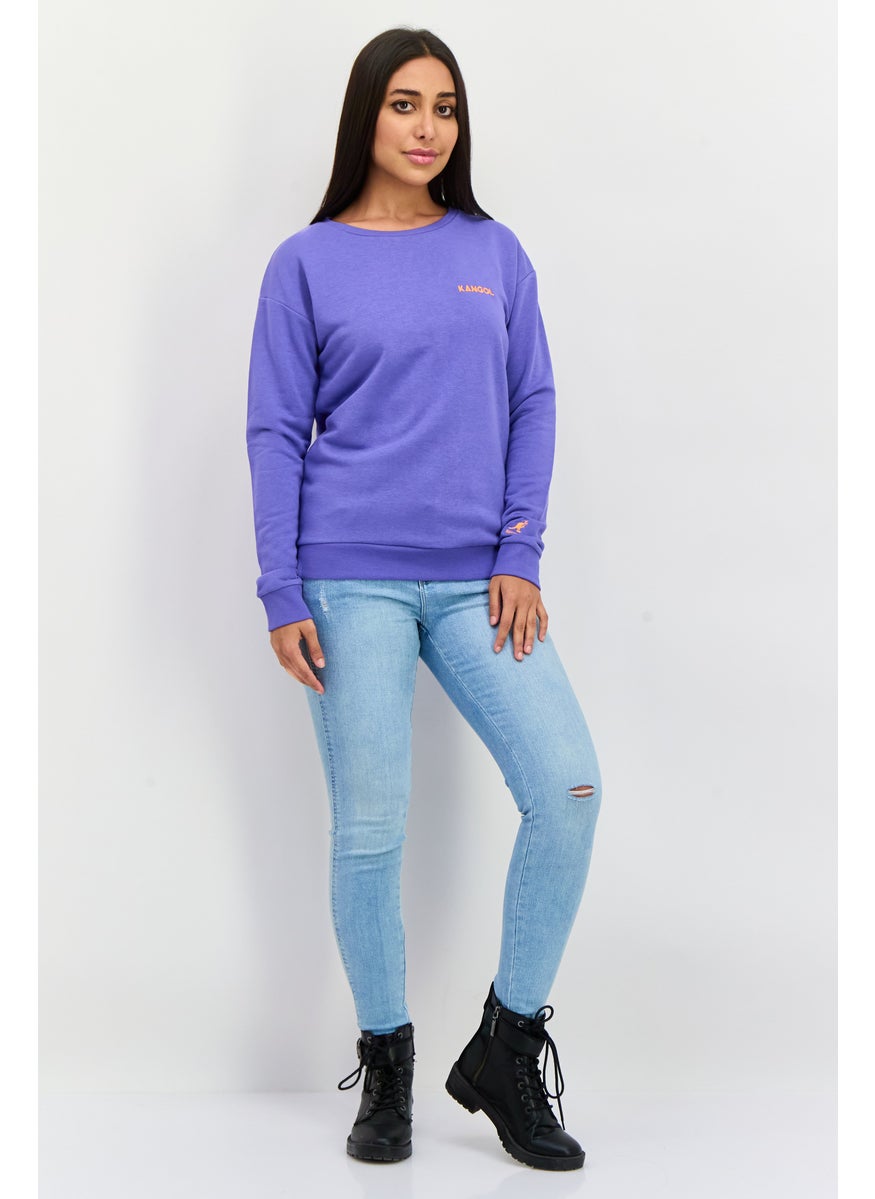 KANGOL - Women Crew Neck Brand Logo Long Sleeves Sweatshirt, Purple - Image 1