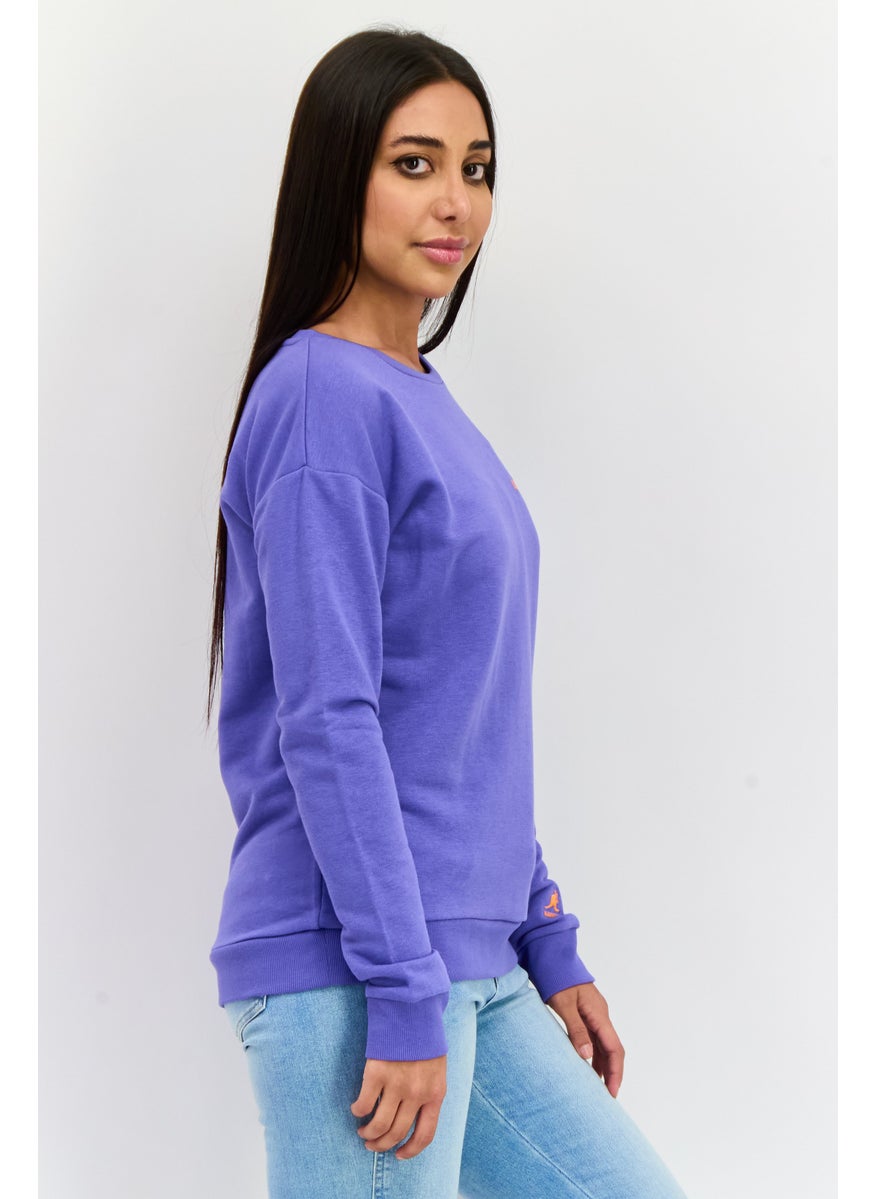 KANGOL - Women Crew Neck Brand Logo Long Sleeves Sweatshirt, Purple - Image 1