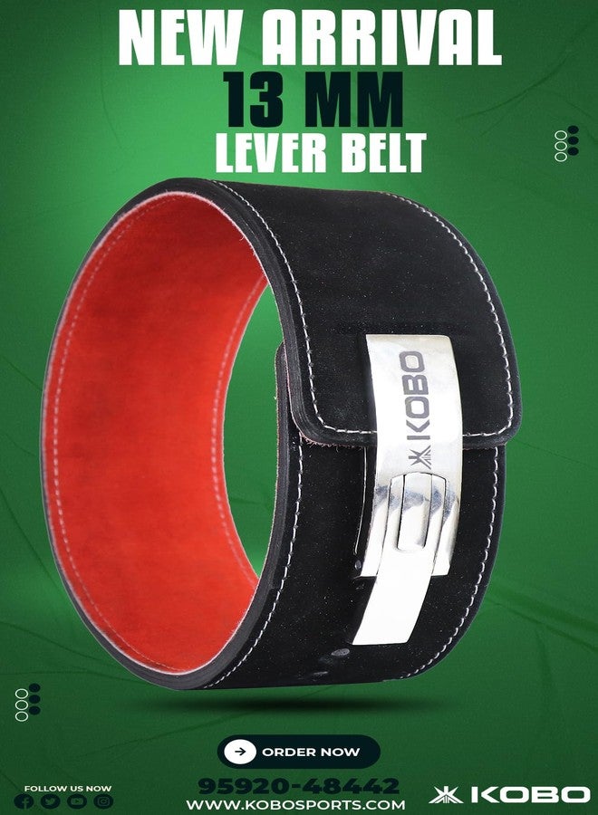 Kobo 13mm Lever Belt Weight Lifting Gym Fitness, Natural Genuine Leather, 4” Wide Back Support, 9 Adjustable Holes, Powerlifting Bodybuilding Deadlift Squat Workout Strength Training, Men Women (M) - Image 3