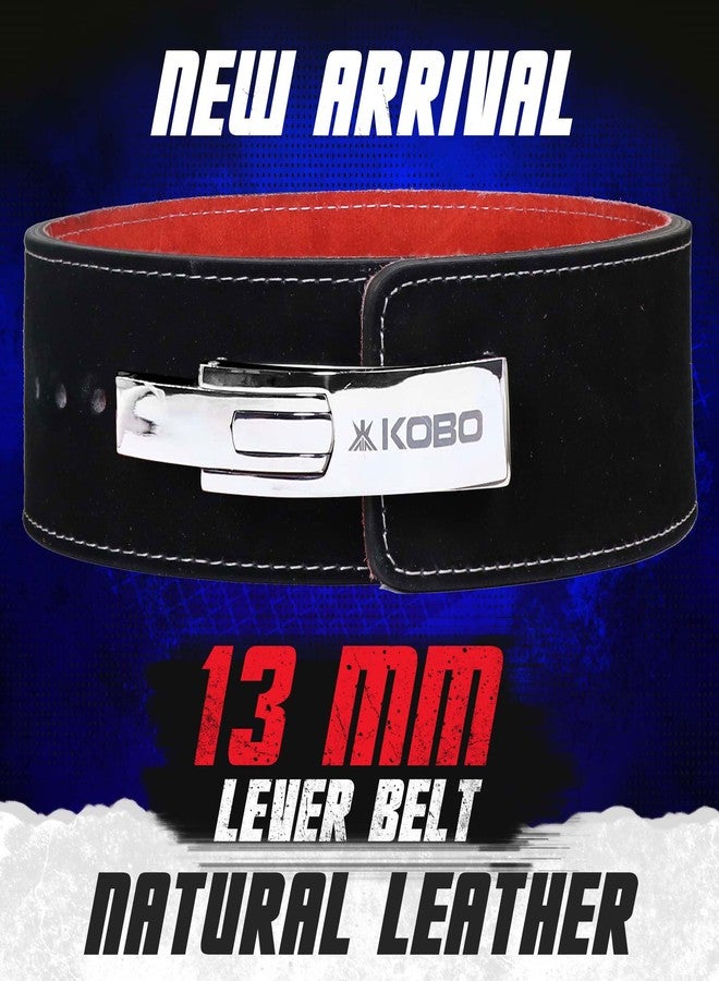 Kobo 13mm Lever Belt Weight Lifting Gym Fitness, Natural Genuine Leather, 4” Wide Back Support, 9 Adjustable Holes, Powerlifting Bodybuilding Deadlift Squat Workout Strength Training, Men Women (M) - Image 2