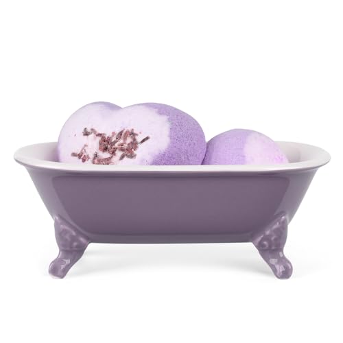 NEWHENGS 6.5" Ceramic Mini Decorative Clawfoot Bathtub Bar Soap Dish, Kitchen Sponge Holder and Shower Tray for Bathroom, 1 Pack(Lavender) - Image 1