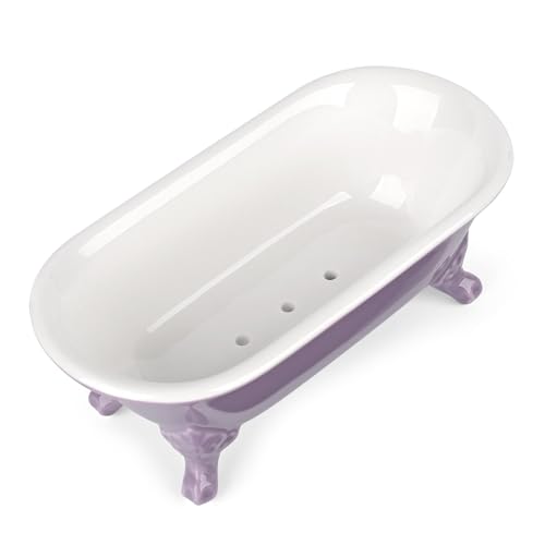 NEWHENGS 6.5" Ceramic Mini Decorative Clawfoot Bathtub Bar Soap Dish, Kitchen Sponge Holder and Shower Tray for Bathroom, 1 Pack(Lavender) - Image 3