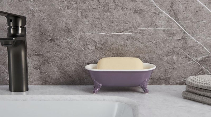 NEWHENGS 6.5" Ceramic Mini Decorative Clawfoot Bathtub Bar Soap Dish, Kitchen Sponge Holder and Shower Tray for Bathroom, 1 Pack(Lavender) - Image 2
