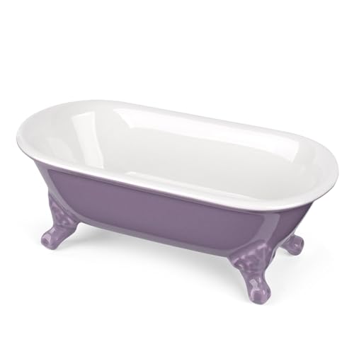 NEWHENGS 6.5" Ceramic Mini Decorative Clawfoot Bathtub Bar Soap Dish, Kitchen Sponge Holder and Shower Tray for Bathroom, 1 Pack(Lavender) - Image 5