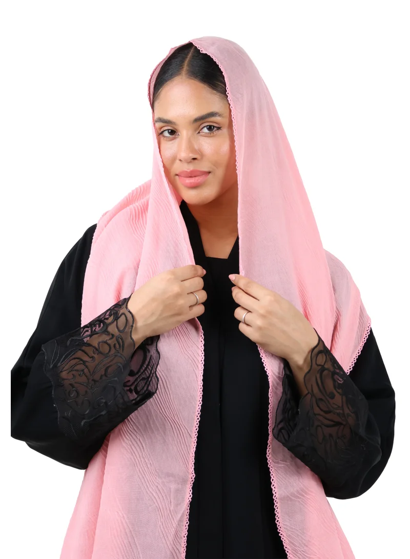 Jameela  Wave Pattern Cotton Crush Scarf with Lace Trim (Dusty Pink) for Women | Best Price UAE